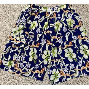 CASTAWAYS Men Swim Shorts Trunk Bikini Hula Girl Lined Floral Size LARGE